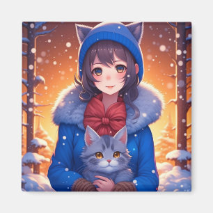 Imã Garota de Anime e um Gatinho Natal de Inverno