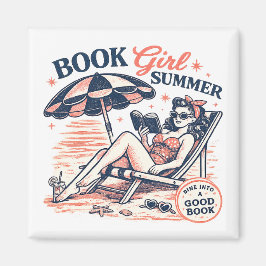 Imã Garota de Livro de Verão Retro Praia Leitura