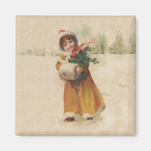 Imã Garota de Natal Antiquada Menina de inverno