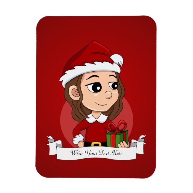Ímã Garota de Natal com cabelo ondulado castanho (Vertical)