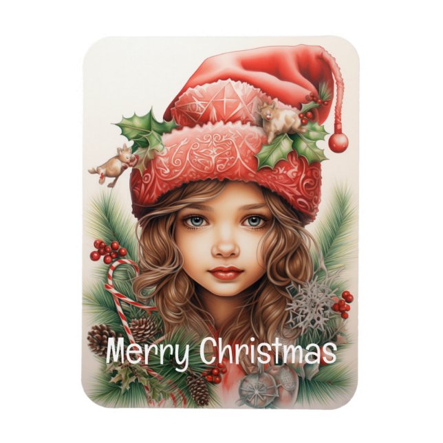 Ímã Garota de Natal Personalizada 3 de 25 (Vertical)