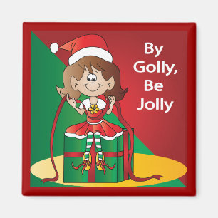 Imã Garota Do Velho Natal Enrolando Um Presente