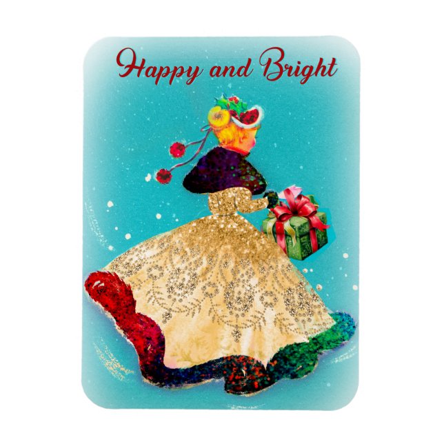 Ímã Garota dourada da caixa de presentes de natais vin (Vertical)