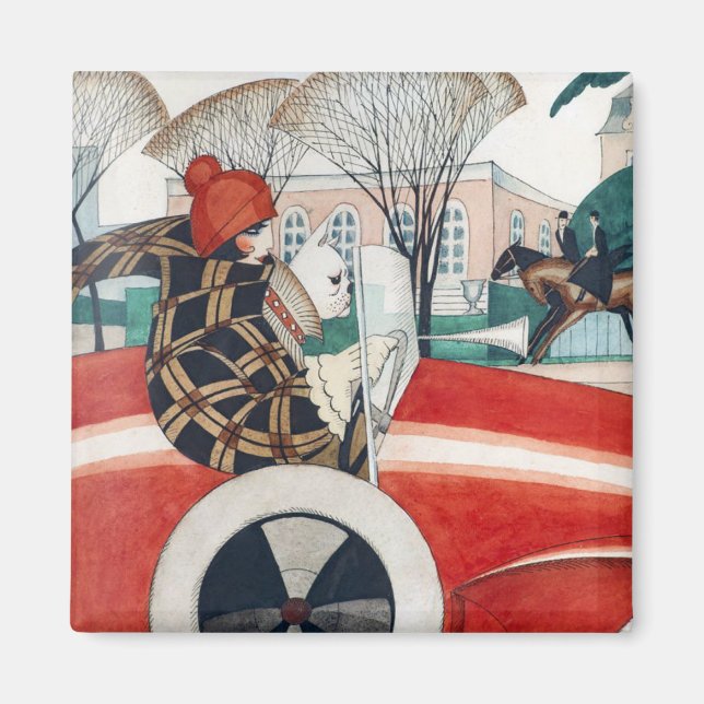 Imã Garota e Cachorro num Automóvel Vermelho (Frente)