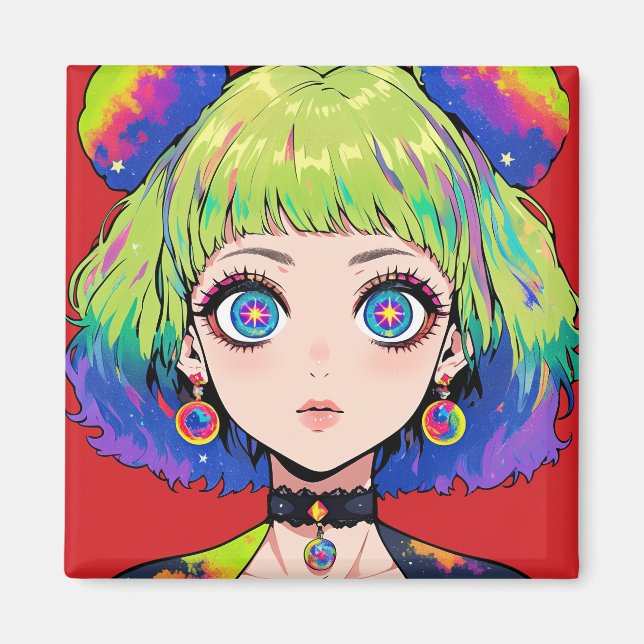 Imã Garota Espacial Glitchcore Com Olhos Estrela (Frente)