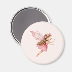 Imã Garota Fada Fofo em um Vestido Rosa Caprichoso