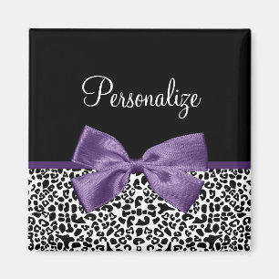 Imã Garota Leopard Imprima Bonito Faixa Roxa com Nome