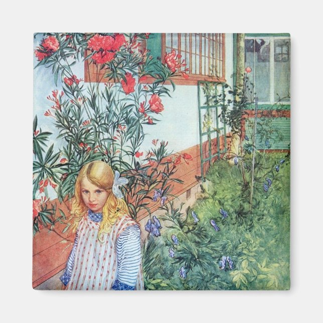 Imã Garota no Jardim com Flores Vermelhas (Frente)