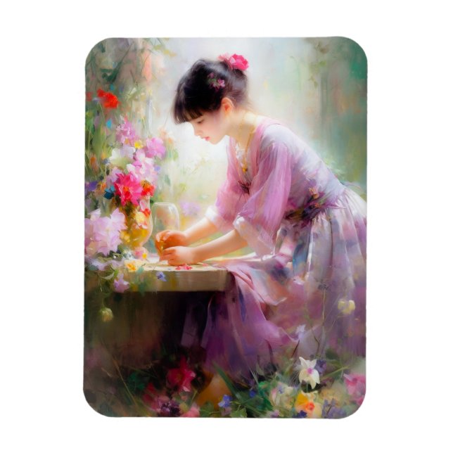 Ímã Garota no Jardim Flor (Vertical)