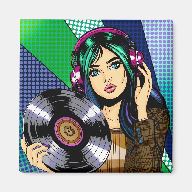 Imã Garota Pop Art com Disco (Frente)