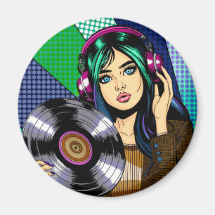 Imã Garota Pop Art com Disco