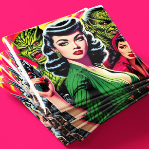 Imã Garota Pulp de Ficção Científica de Terror Vintage