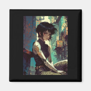 Imã Garota Retro Anime Cyberpunk Guerreira Futuro Dist