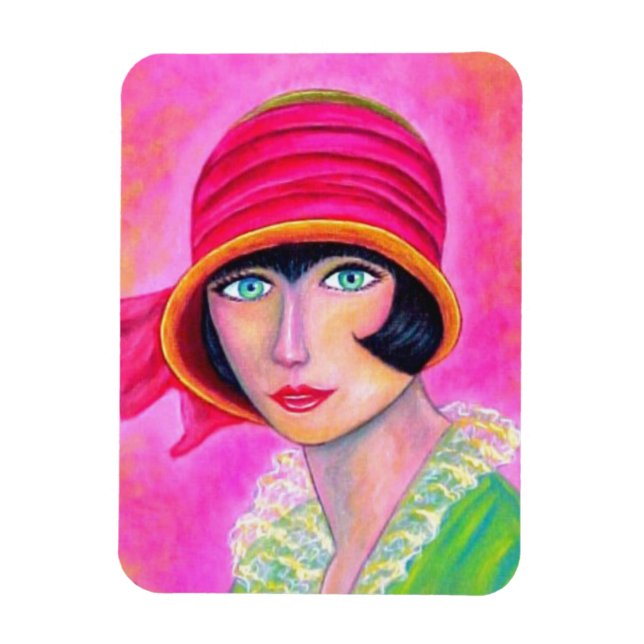 Ímã Garota Sassy Flapper Rosa Quente Rodinha Vinte (Vertical)