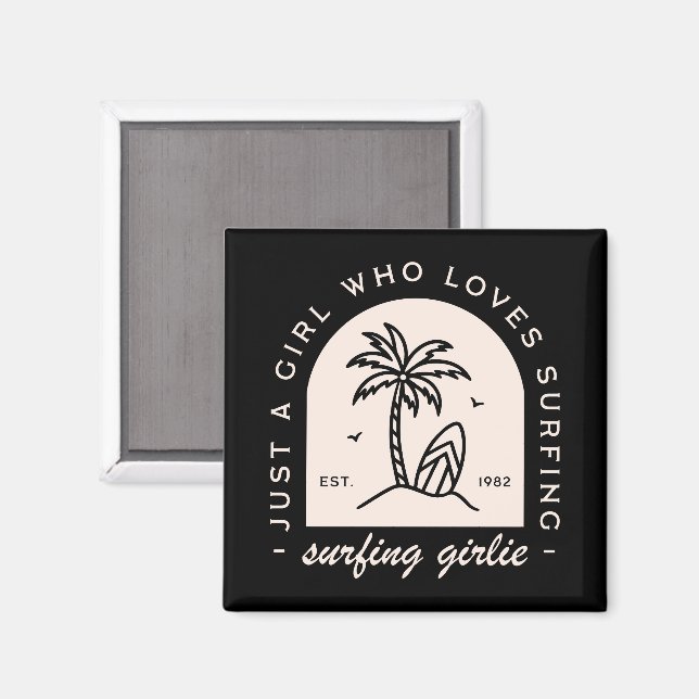 Imã Garota surfadora surf ama aspas preto (Front/Back)