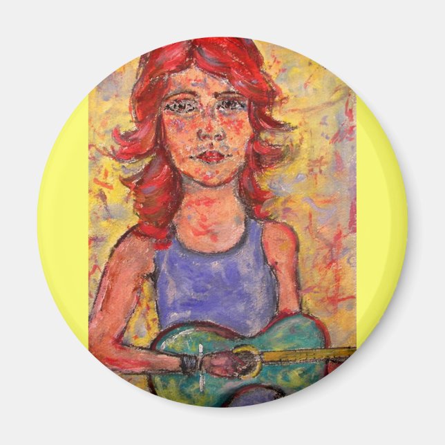 Imã garota tocando violão colorido (Frente)