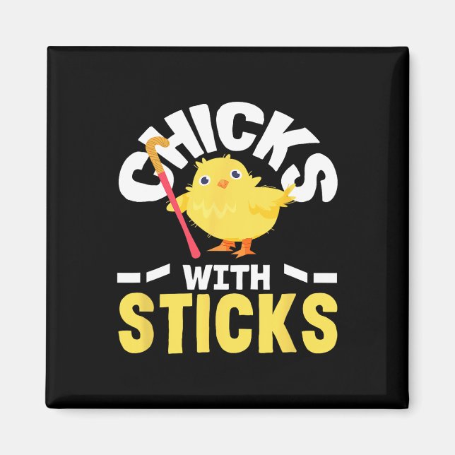Imã Garotas Com Sticks Jogadora de Hóquei em Campo Div (Frente)