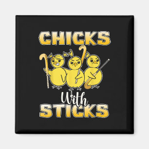 Imã Garotas Com Sticks Meninas Hóquei no Campo Hóquei