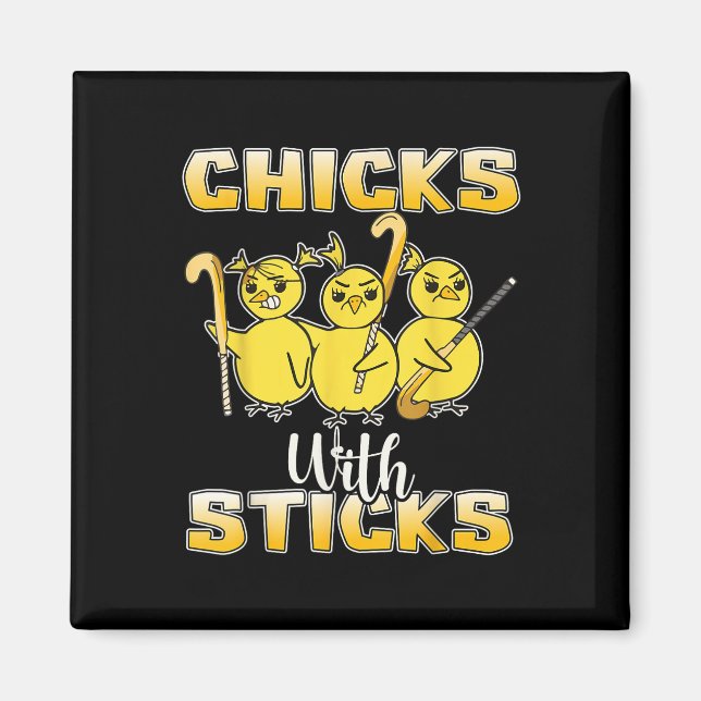 Imã Garotas Com Sticks Meninas Hóquei no Campo Hóquei  (Frente)