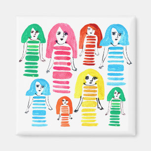Imã Garotas fofas em arte moderna funky em aquarela