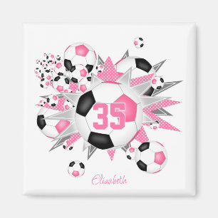 Imã garotas personalizadas bola de futebol preto-rosa