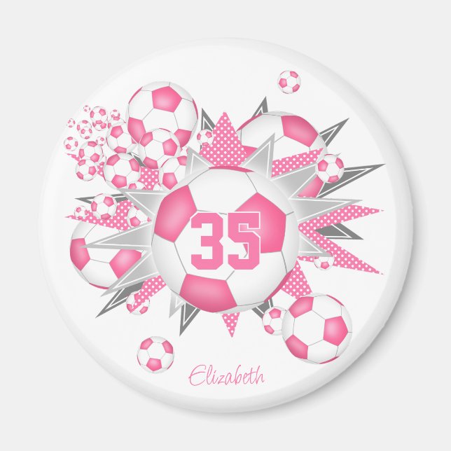 Imã garotas personalizadas bola de futebol rosa (Frente)
