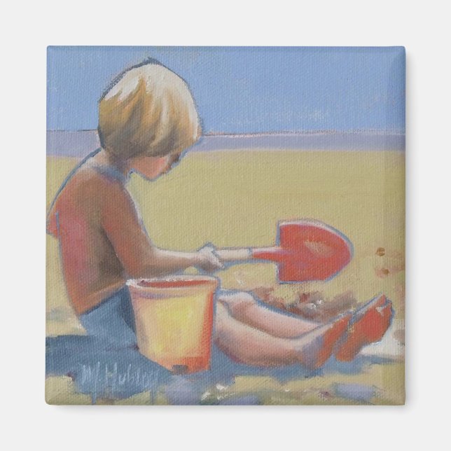 Imã Garotinho brincando na areia com uma pá (Frente)