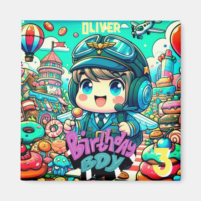 Imã Garoto-Piloto Bonito de Aniversário (Frente)