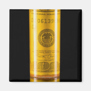 Imã Garrafa da prescrição com cem notas de dólar