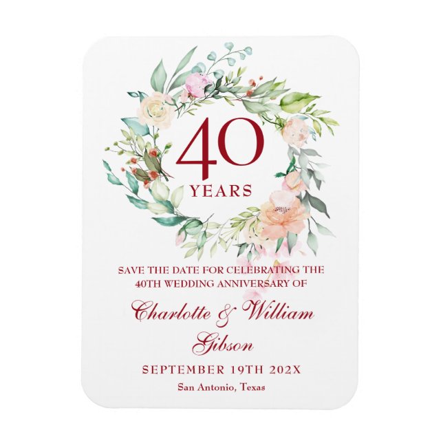 Ímã Garrafa de Rosas 40º Aniversário Save the Date (Vertical)