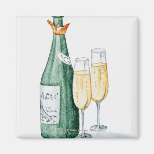 Imã Garrafas de Champagne e dois vidros