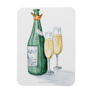 Ímã Garrafas de Champagne e dois vidros
