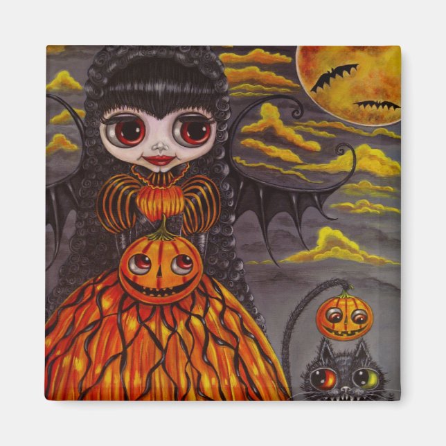 Imã Gata Bruxinha do Halloween (Frente)