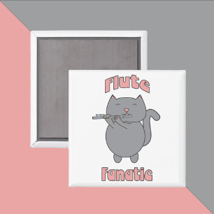 Imã Gata Cinza Rosa Fã de Flauta