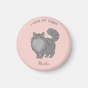 Imã Gata Cinza Tabby de Cabelo Comprido Mamãe Personal