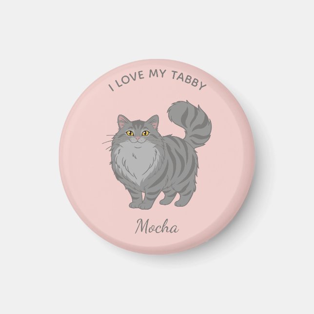 Imã Gata Cinza Tabby de Cabelo Comprido Mamãe Personal (Frente)