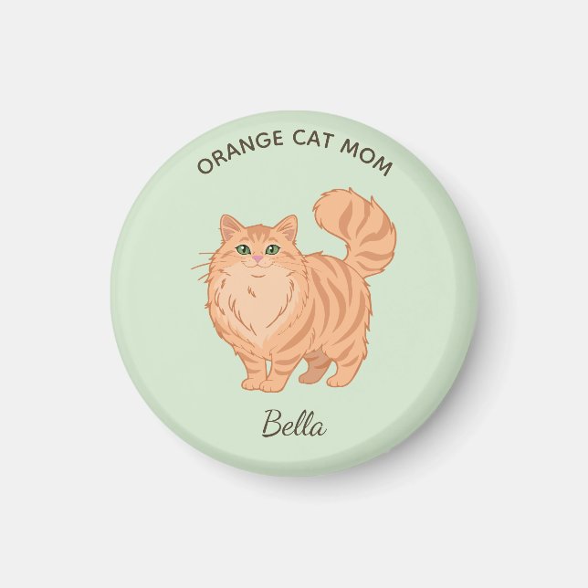 Imã Gata Laranja de Cabelo Comprido Mãe Personalizada (Frente)