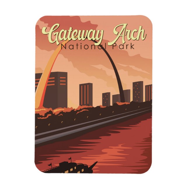 Ímã Gateway Arch National Park Illustration Viagem Art (Vertical)