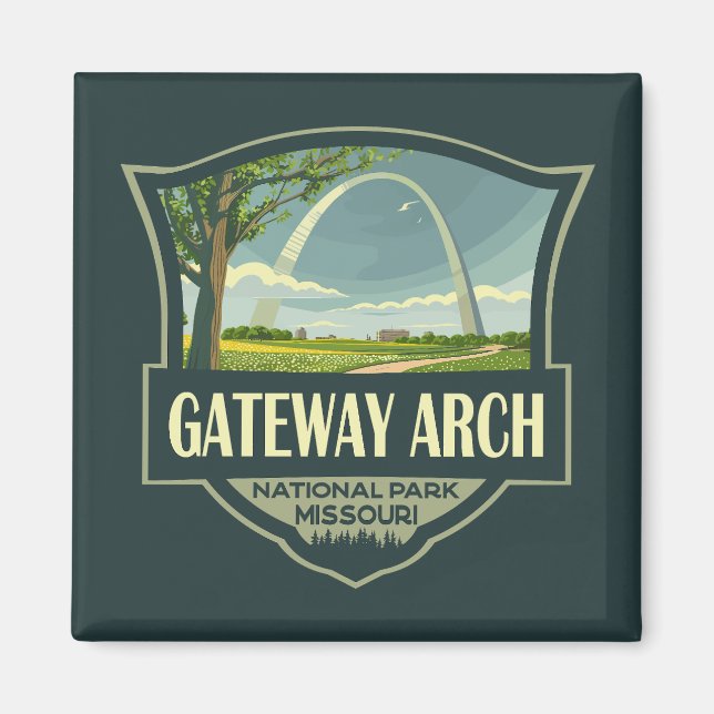 Imã Gateway Arch National Park Ilustração de Arte Retr (Frente)