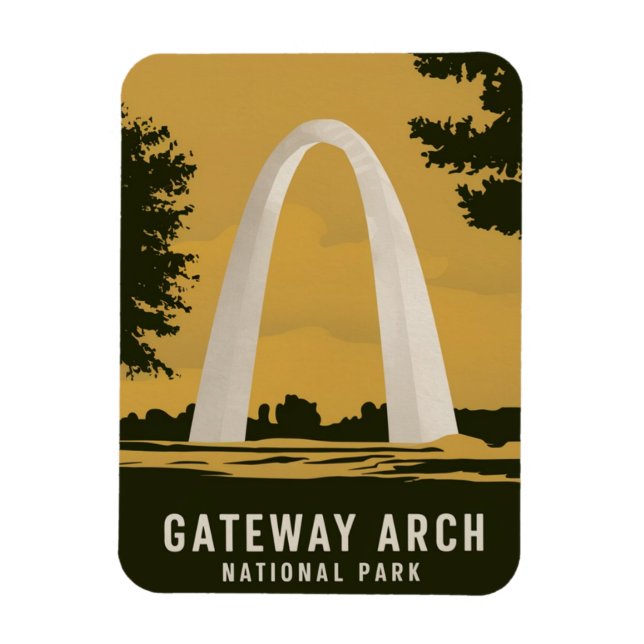Ímã Gateway Arch National Park Retro Viagem Art (Vertical)