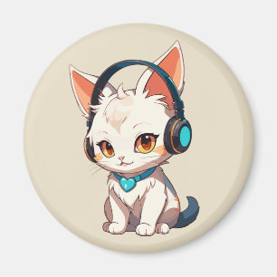 Imã Gatinha Estilosa e Fofa de Fone de Ouvido