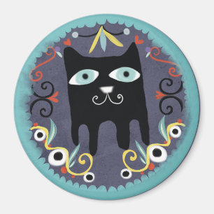 Imã Gatinha Preta Adorável Gato Kawaii Ímã Azul