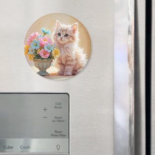 Imã Gatinho adorável com Buquê de flores