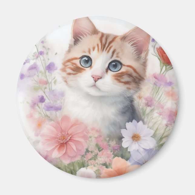 Imã Gatinho Aquarela Cujo Floral (Frente)