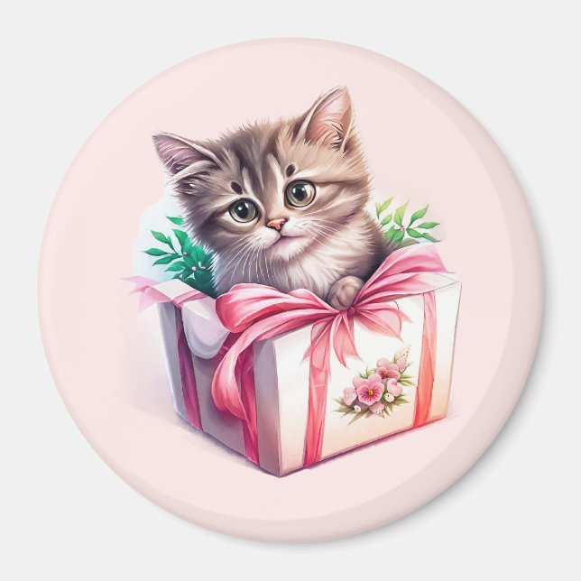 Imã Gatinho Bonito num Presente de Aniversário de Caix (Frente)