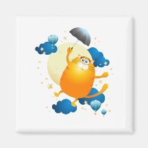 Gatinho bonito voando com guarda-chuva