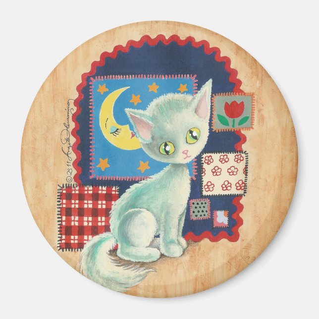 Imã Gatinho branco e pintura com colchete (Frente)