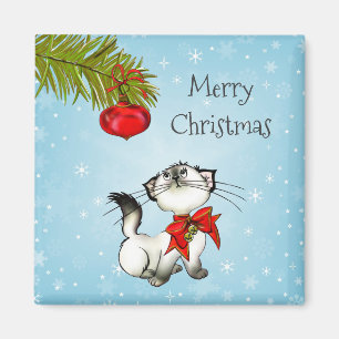 Imã Gatinho brincalhão do Natal com arco vermelho