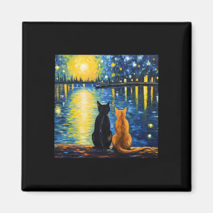 Imã Gatinho de Pintura de Gatos Starry Night Lover