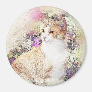 Imã Gatinho do Jardim Flor ABSTRATO Watercolor